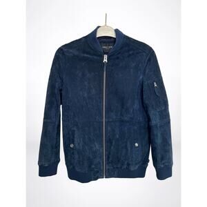 Obey Navy Blue 100% Suede Bomber Jacket – Oversized Fit - XS